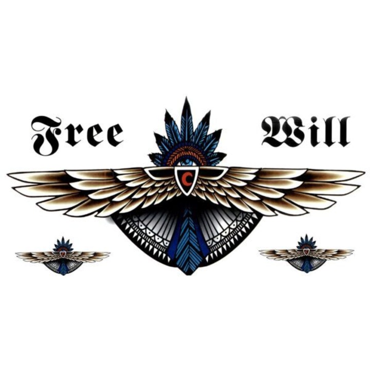 Tatuaj temporar, Flash Tattoos Romania, Free Will, rezistent la apa, aplicare rapida, 14x24 cm, 1 Buc