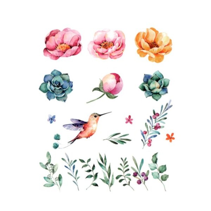 Tatuaj temporar, Flash Tattoos Romania, Colorful Life, rezistent la apa, aplicare rapida, 10, 5x12 cm, 1 Buc