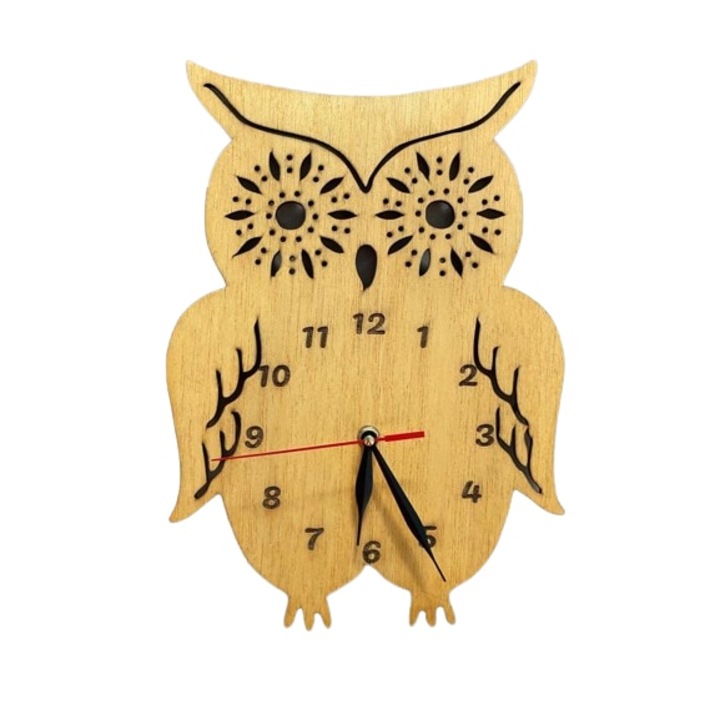 Ceas decorativ bufnita lemn natur, 30 cm, ArtemisGift