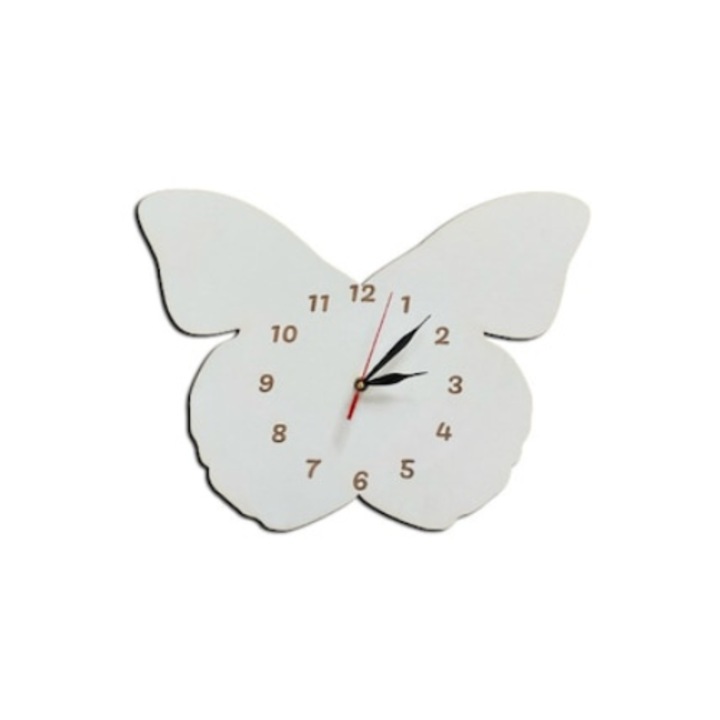 Pillangós dekoratív óra, natúr fa, 30 cm, ArtemisGift