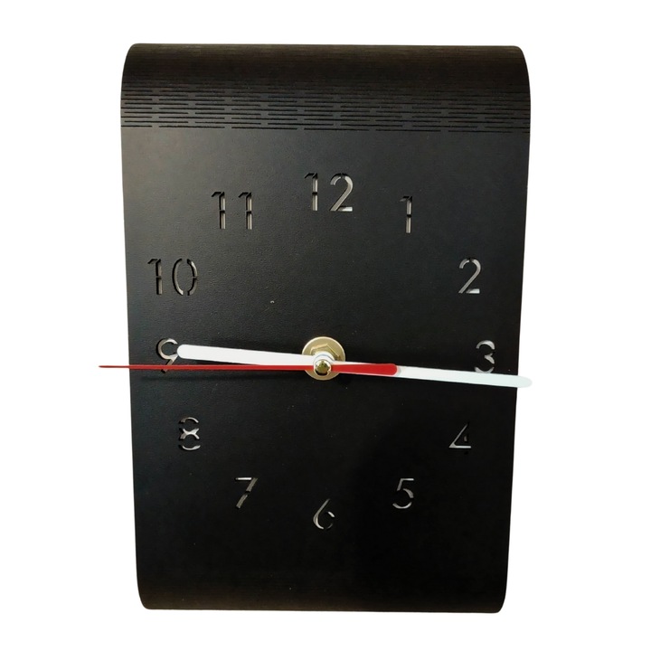 Ceas de birou din lemn -model harmonica, cifre arabe, 15x14x20 cm, cu mecanism, baterie 1xAA, negru