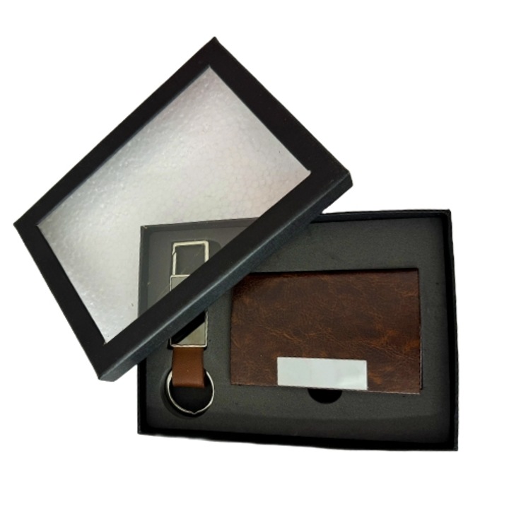 Set Gentleman cu 2 accesorii, breloc si port carti vizita, Maro, Velve