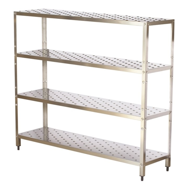 Raft inox cu 4 polite cu suprafata perforata, JustInox, 1600x400x1550 mm