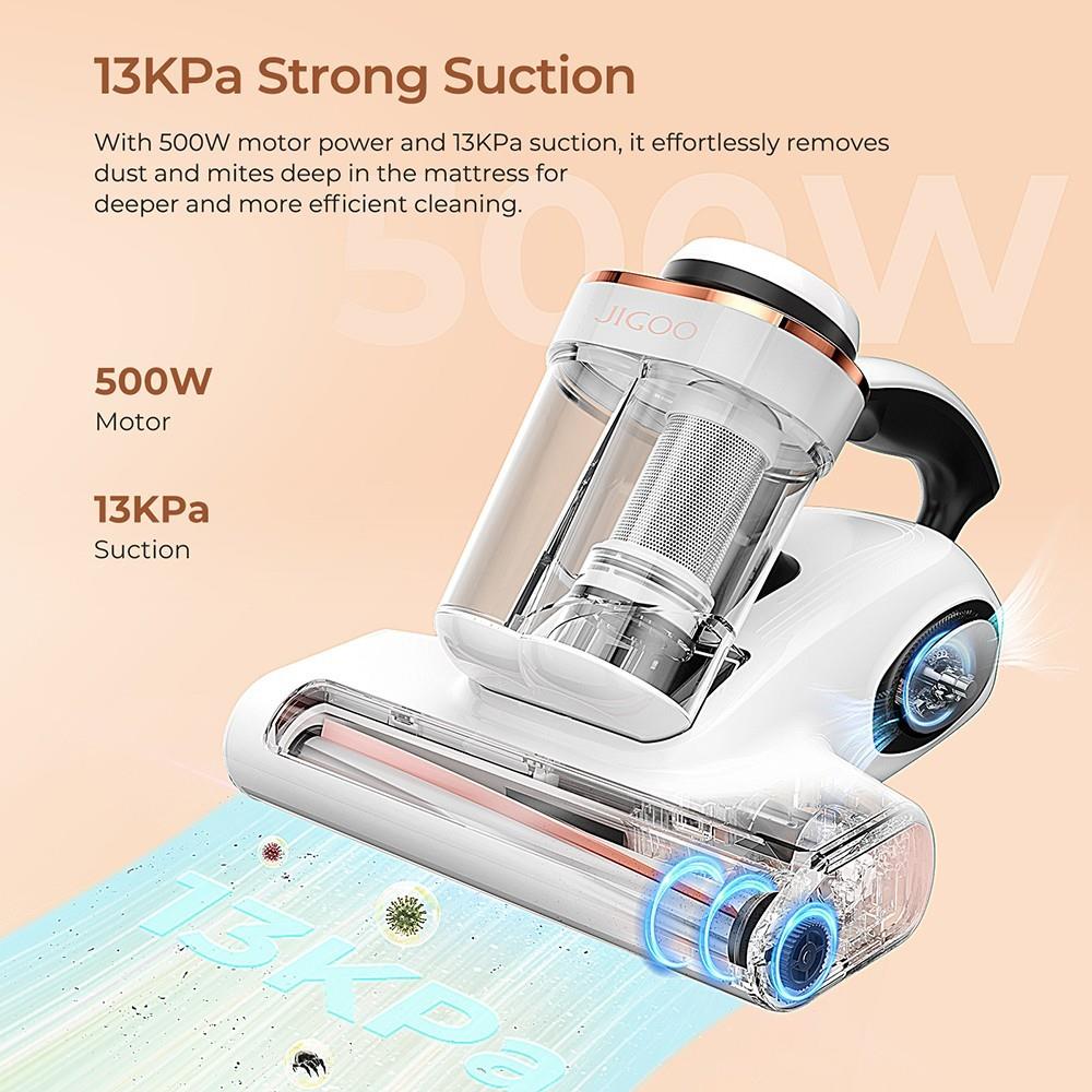 Aspirator JIGOO J300, curatare cu 13KPa, senzor acarieni, perie metalica, 55 grade aer cald, alb