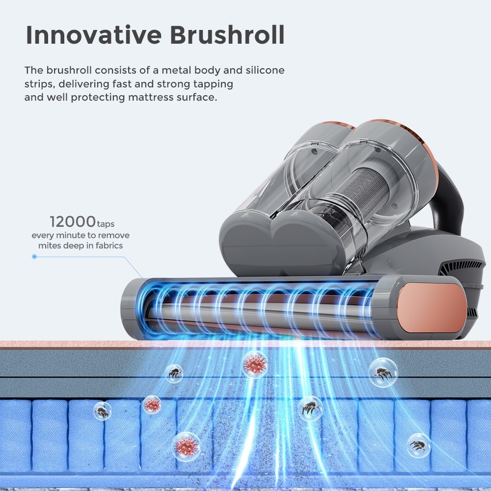 Aspirator pentru indepartarea acarienilor JIGOO S300 Pro, Aspirator pentru pat, putere 500 W, sterilizare prin caldura UV, putere de aspirare 13 kPa
