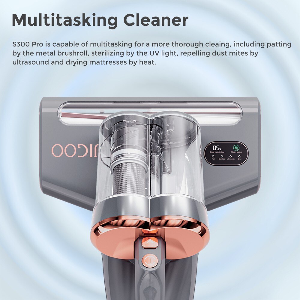 Aspirator pentru indepartarea acarienilor JIGOO S300 Pro, Aspirator pentru pat, putere 500 W, sterilizare prin caldura UV, putere de aspirare 13 kPa