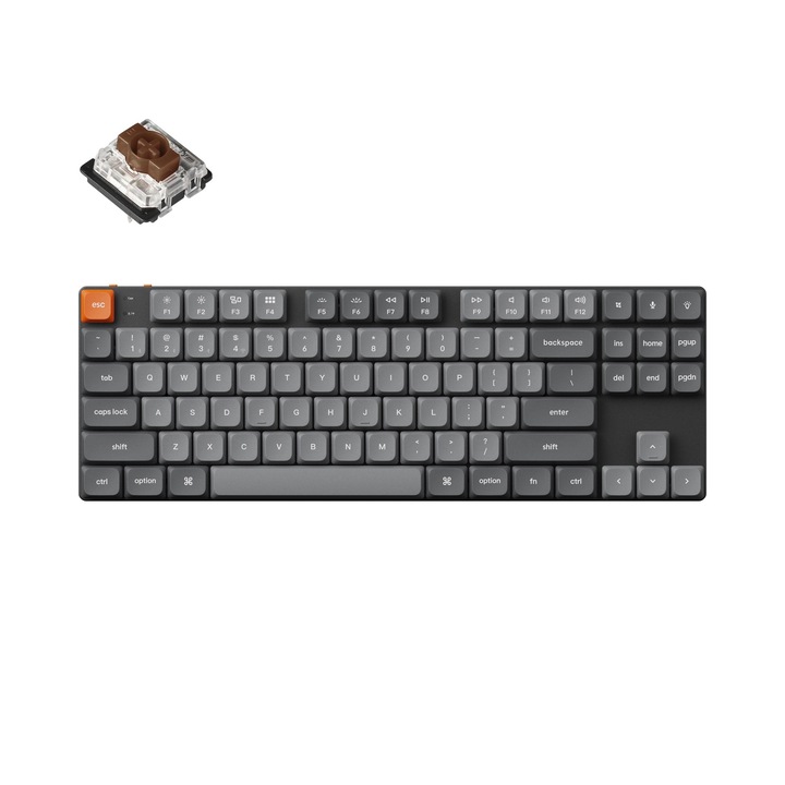 Безжична/кабелна механична клавиатура Keychron K1 Max, кабел, Bluetooth, 2,4 Ghz, RGB, 87 клавиша, функция Hot-Swap, QMK/VIA, кафяви превключватели