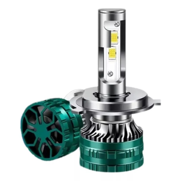 Set 2 becuri LED H4, 120W/set, Lumina alba 6500k, Ventilator puternic, Canbus, DOMDRIVE®, DriveTECH Edition, Plug&Play