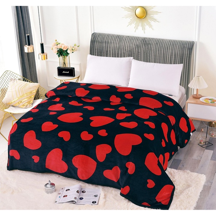 Patura Coccolino moale si pufoasa pentru 2 persoane, 200X230 cm, Love Inimi