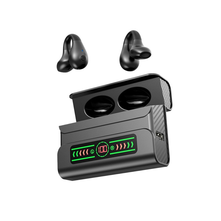 Безжични слушалки ZEEVOS m68max, open-ear, bluetooth 5.3, истинска безжична връзка, щипка за ухото, сензорно управление, HD звук, пространствено насочено предаване без загуба на звук, устойчивост на влага, универсална съвместимост, черни