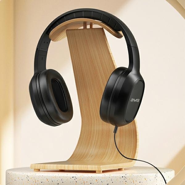 Casti cu fir, Awei, Piele ecologica, Stereo, Jack 3.5mm, 1.2m, Negru