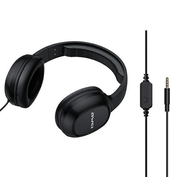 Casti cu fir, Awei, Piele ecologica, Stereo, Jack 3.5mm, 1.2m, Negru