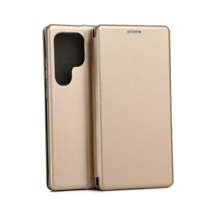 Husa tip carte Beline, pentru Samsung Galaxy S24 Ultra, cu suport magnetic, buzunar pentru carduri, TPU/Piele ecologica, auriu