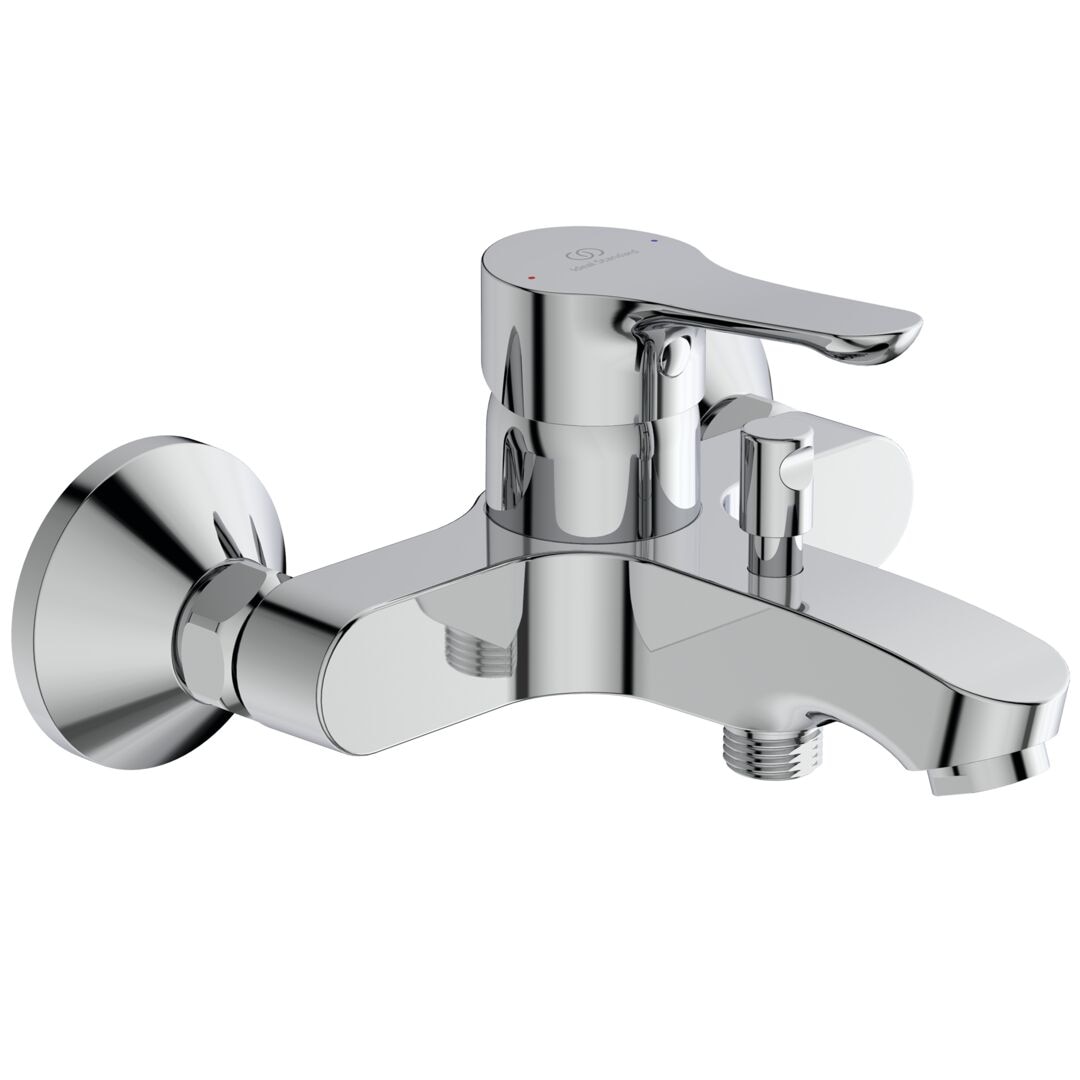 Baterie cada-dus Ideal Standard Alpha BC654AA, montaj pe perete, cartus ceramic 35 mm cu limitator temperatura apa si tehnologia Click, divertor automat, crom