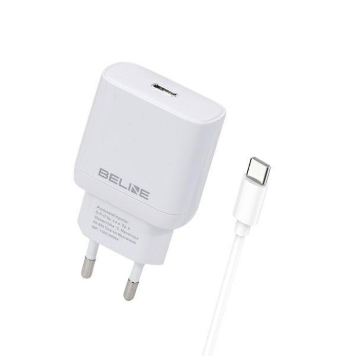Beline töltő 1x USB-C 25W + USB-C kábel PD 3.0 BLNCW25C GaN fehér