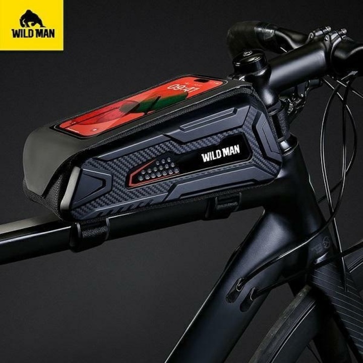 Suport bicicleta cu husa pentru smartphone WildMan M90, impermeabil, montare pe cadru, negru, 20x10x7cm