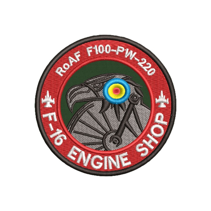 Hímzett katonai embléma, F16 Engine Shop, 8 cm, tépőzár