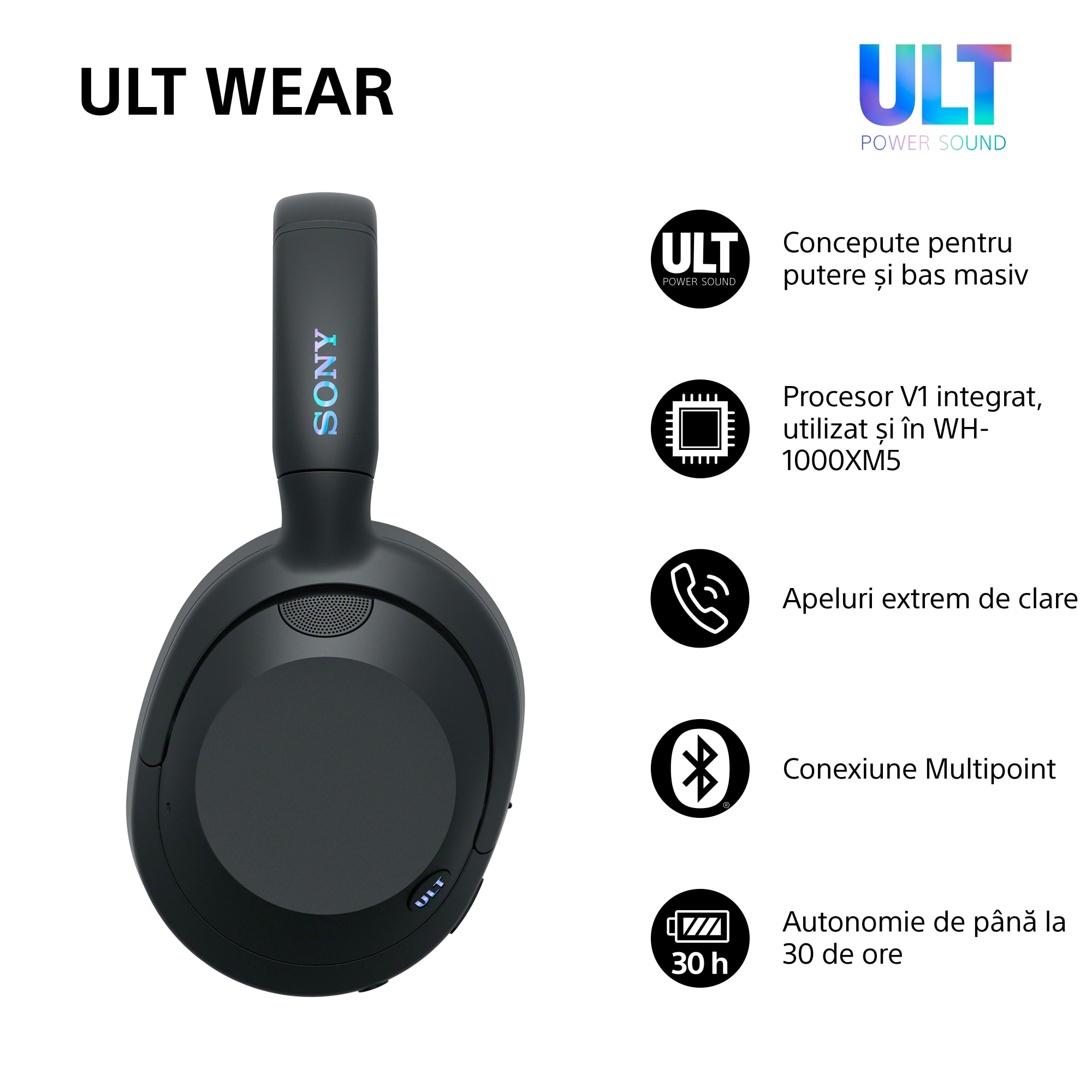 Sony ULT WEAR ブラック 超美品 Casti Over the Ear Sony ULT WEAR, Wireless, Bluetooth, ULT Power