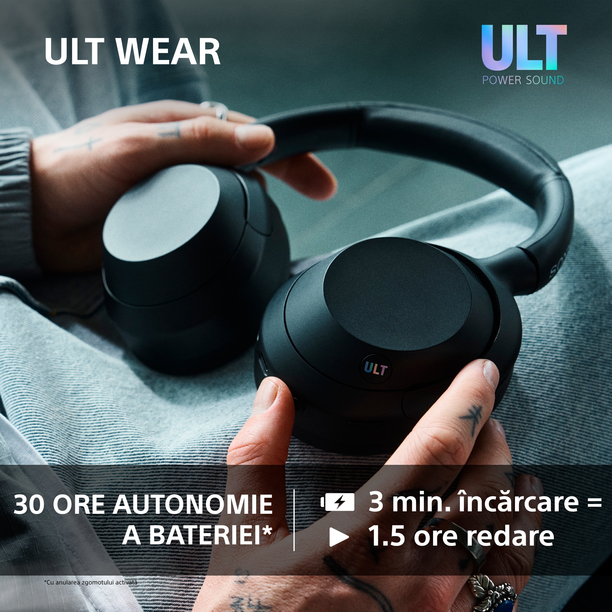 sony ult wear (ブラック) Casti Over the Ear Sony ULT WEAR, Wireless, Bluetooth, ULT Power