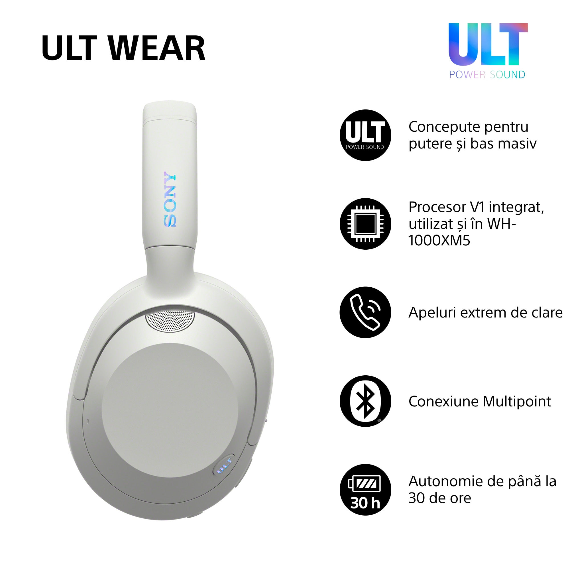 Casti Over the Ear Sony ULT WEAR, Wireless, Bluetooth, ULT Power