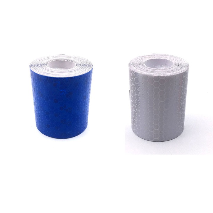 Set 2 buc banda reflectorizanta, Sunmostar, Auto-adeziva, 3M x 50mm, Alb/Albastru