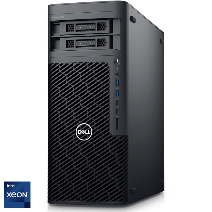 Sistem Desktop Dell Precision 5860 cu procesor Intel® Xeon® w5-2445 pana la 4.6 GHz, 64GB DDR5, 1TB SSD, AMD Radeon™ PRO W6400 4GB GDDR6, Windows 11 Pro, Black