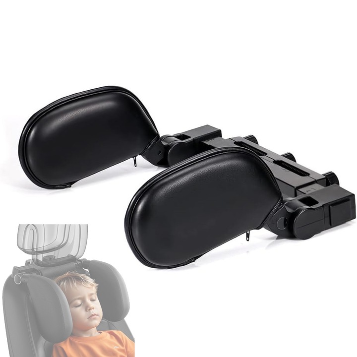 Tetiera ergonomica auto pentru cap si gat, piele ecologica, neagra, 35x32.5x30 cm
