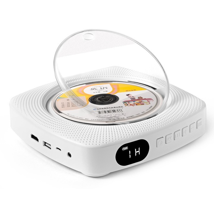 Домашен настолен преносим CD плейър Bluetooth свързаност, за стенен монтаж, бял