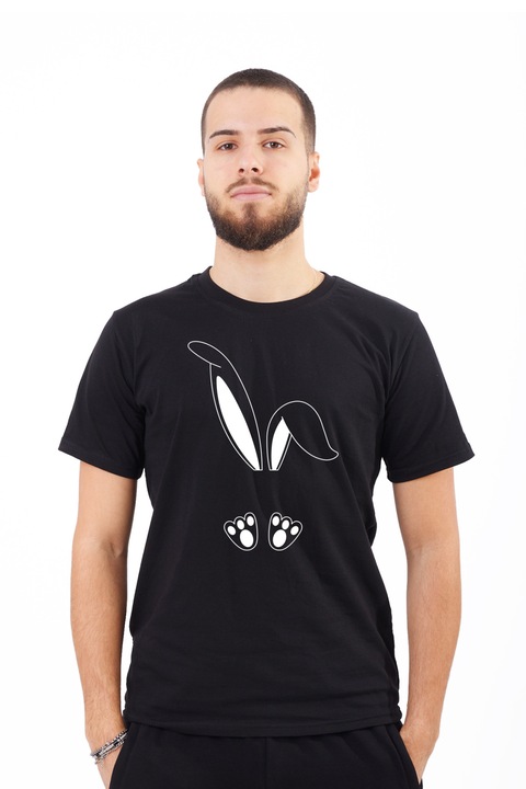 Tricou pentru barbati personalizat cu imagine de paste bunny ears and paws model-w, Bumbac, Negru, 2XL