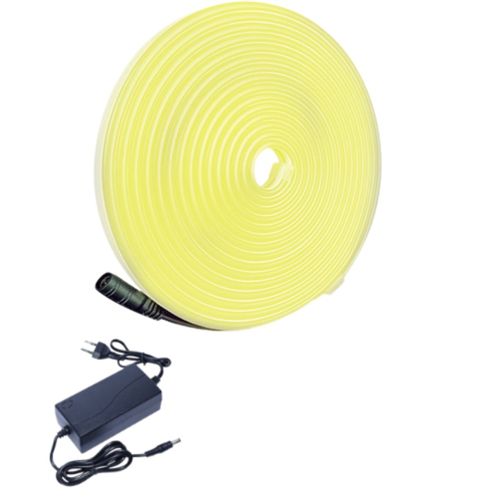 LED неонова лента, закрито/външно, водоустойчивост, включен адаптер, 5M, Жълт