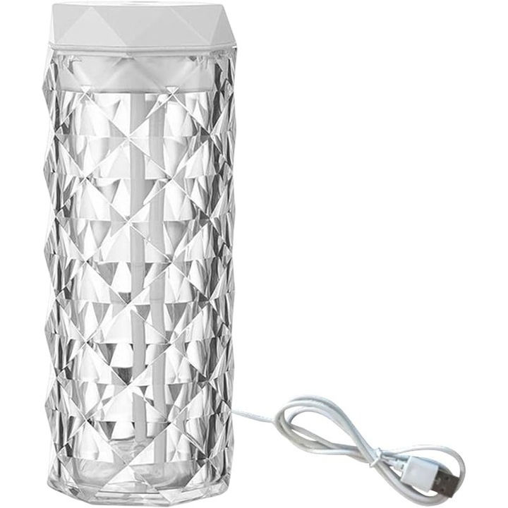 Selling Depot, Ароматерапевтичен дифузер с амбиентно осветление, форма на лампа, имитация на кристал, студена/топла/неутрална бяла амбиентна светлина, 2 нива на интензитет, 2 режима на пара, капацитет 900 ml