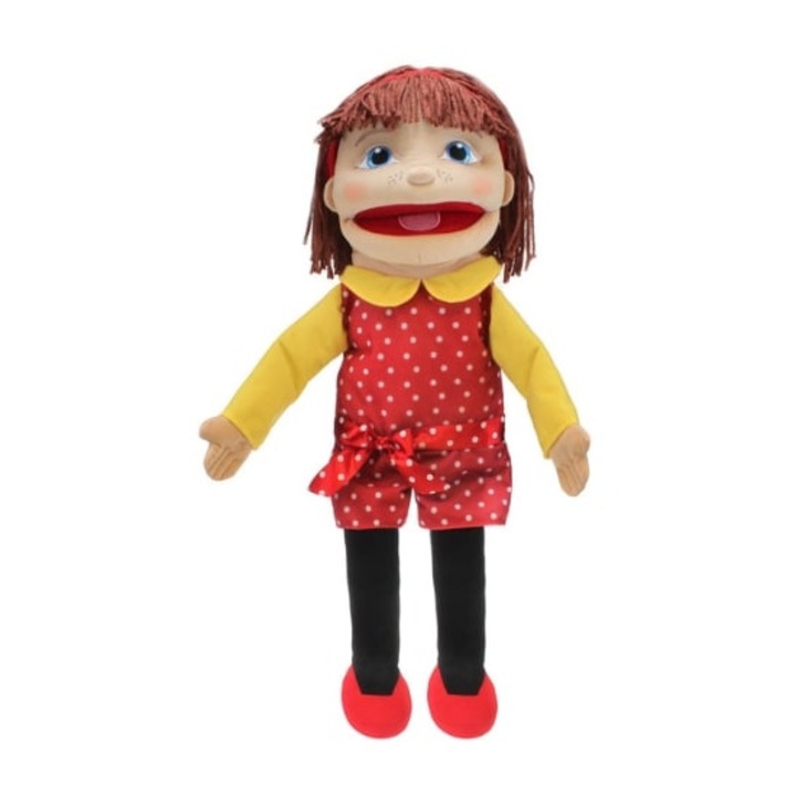 Figurina marioneta Lili, 60 cm, crem, panza, 6-10 ani, maini si picioare flexibile