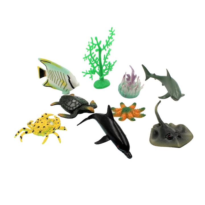 Комплект различни фигурки на морски животни от океана, 9 фигурки