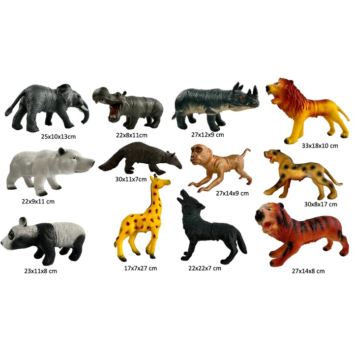 Set 12 figurine animale, cu sunete, Cauciuc Moale, 3ani+, Multicolor Multicolor