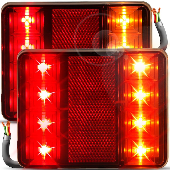 2db autó LED-es hátsó lámpa készlet pótkocsikhoz, teherautókhoz és utánfutókhoz, univerzális, 12 V, jelzőfunkciók, helyzet, STOP, 120x95 mm, fekete-piros