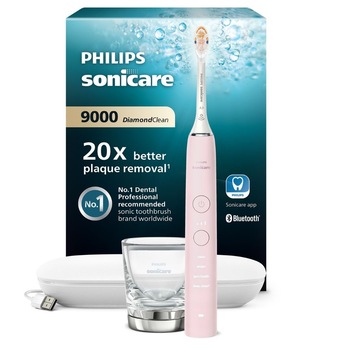 Periuta electrica sonica Philips Sonicare HX9911/21 Diamond Clean 9000 HX9911/21, 4 moduri de periere, 3 intensitati, 1 toc de transport cu USB incarcare, 1 pahar, roz