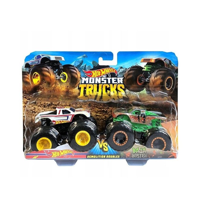 2 db Monster Trucks Hot Wheels készlet, Mattel, 1:64 méretarányú, sokszínű, műanyag