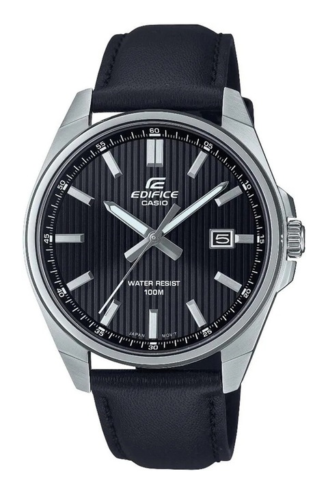 Casio, Кварцов часовник с кожена каишка, Черен