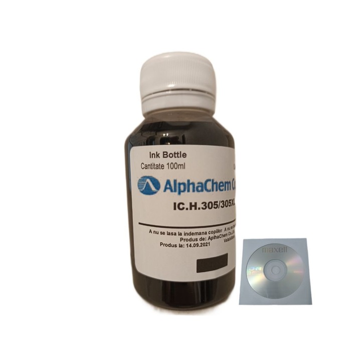 Flacon Cerneala AlphaChem Compatibil HP 305, 1x100ml, 3YM61AE Negru, 1xCDR Maxell cu plic