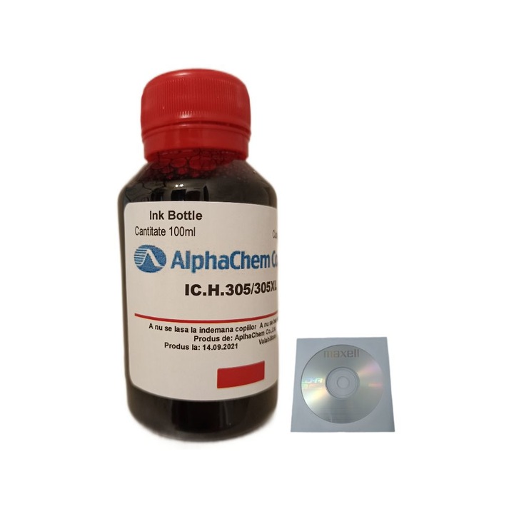 Flacon Cerneala AlphaChem Compatibil HP 305, 1x100ml, 3YM60AE Magenta, 1xCDR Maxell cu plic