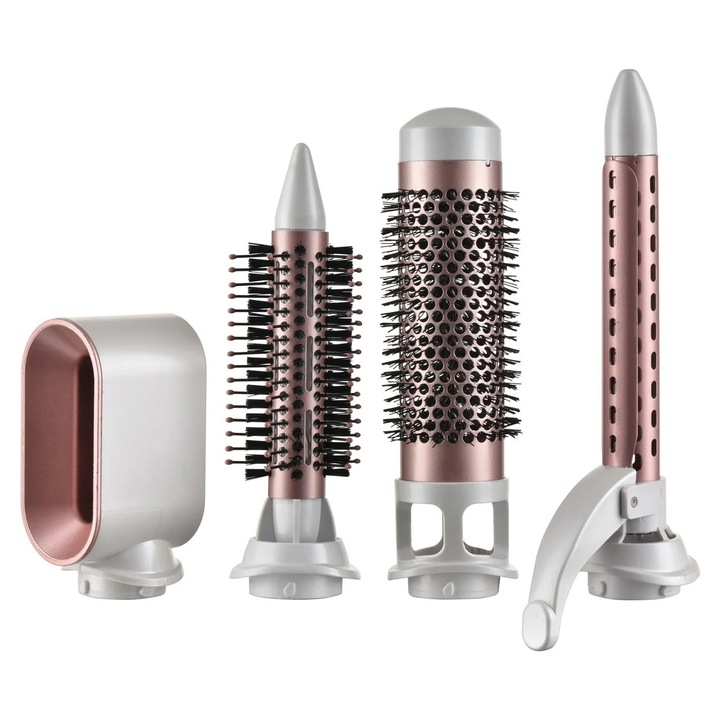 Ondulator-uscator de par 5 in 1 ADLER, 2 setari temperatura, aer rece, perii interschimbabile, alb perlat/auriu rose, 1200W