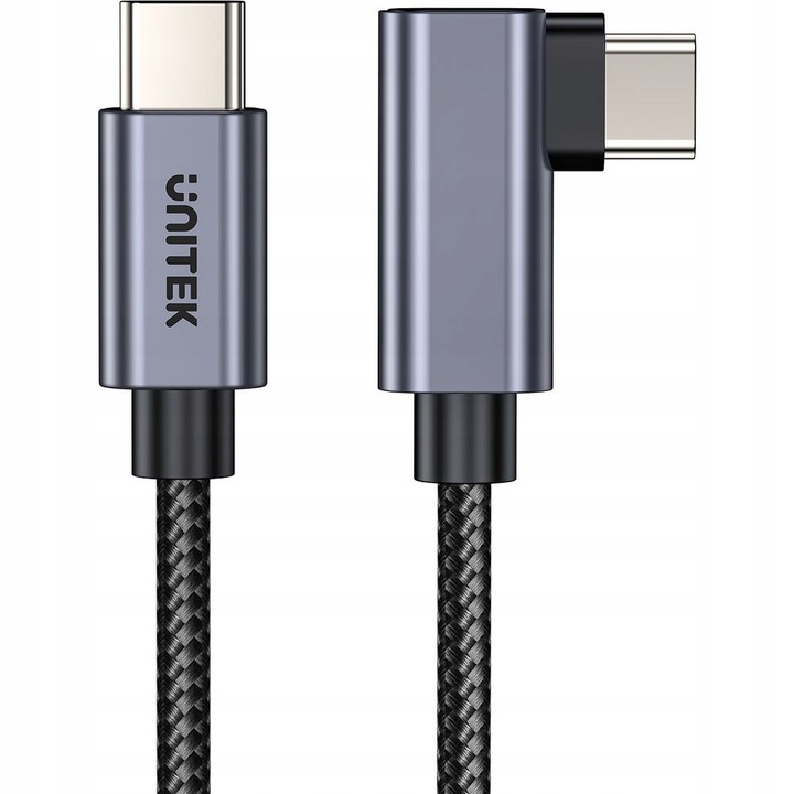Кабел за данни Unitek, USB-C към USB-C, PD/QC 3.0, 100W, 0,5 м, сив, черен, найлон