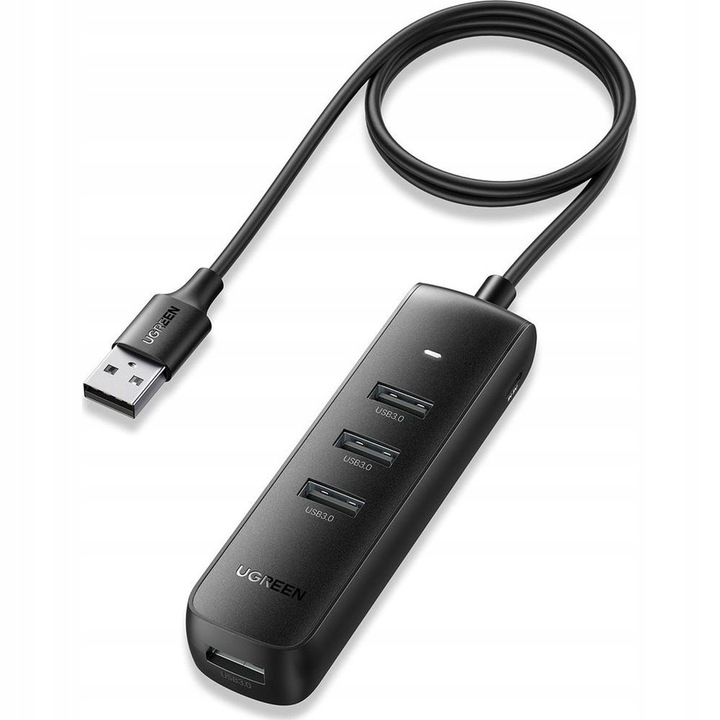 Хъб, UGREEN, 4 порта, USB 3.0, трансфер на данни 5 Gbps, черен, 1,8x2,7x10 см