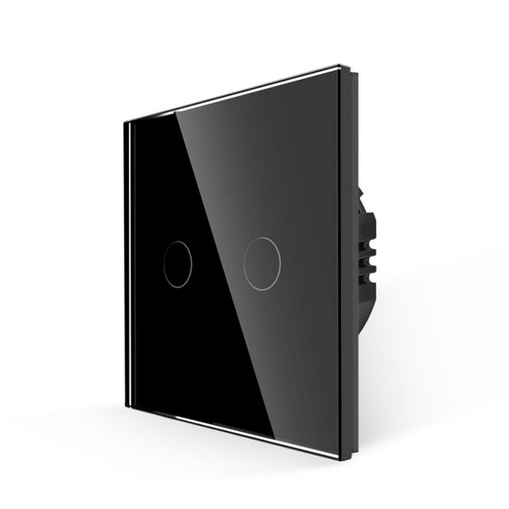 Intrerupator cap-scara/cap cruce,2 butoane touch, sticla securizata, cu indicator LED, Negru