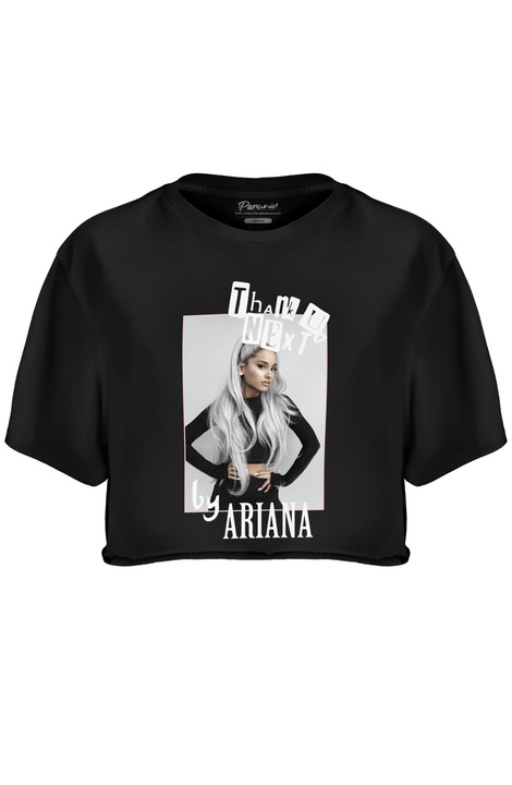 Дамска тениска, Ariana Thank You Next, изрязана - изрязана горна част с големи размери, черна Грант, S