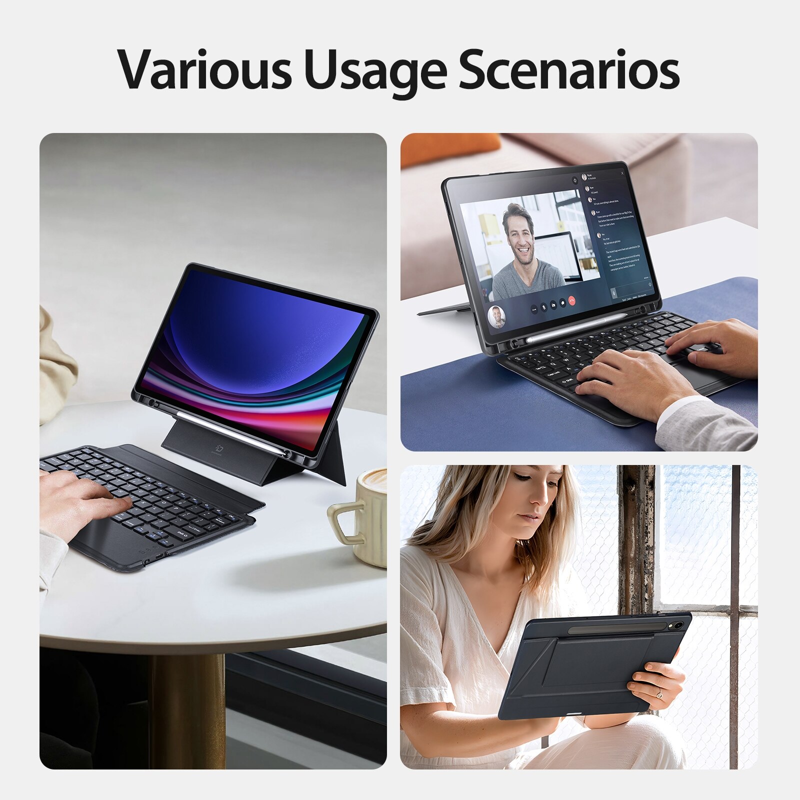 Husa cu tastatura Bluetooth Dux Ducis seria DK pentru Galaxy Tab S9, negru, stand, USB-C