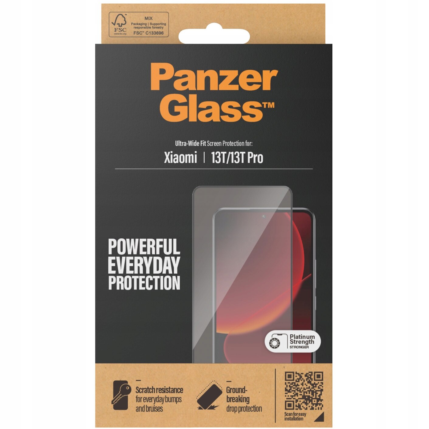 Folie de protectie, PanzerGlass, Ultra-Wide Fit, pentru Xiaomi 13T / 13T Pro, antizgarieturi, antibacteriana, negru, 15.75x7.13cm
