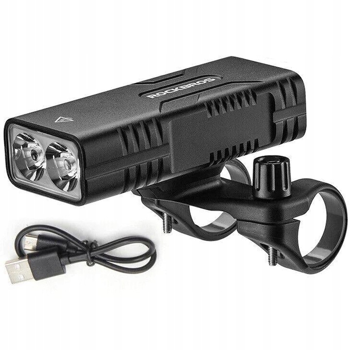 Велосипеден фар, Rockbros, Алуминий, Бяла светлина, 10000 mAh, Черен