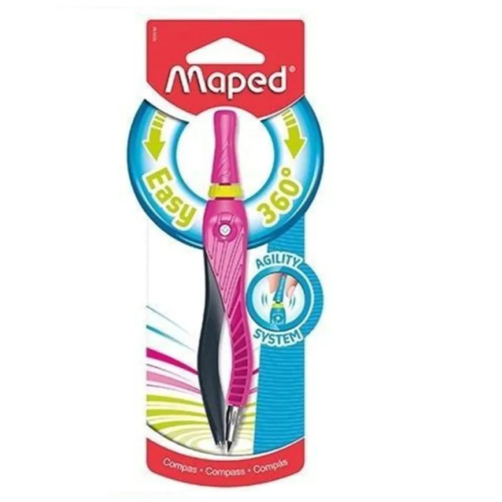 Compas Maped AGILITY, cap rotativ, maner ergonomic, plastic antiderapant, culoare roz
