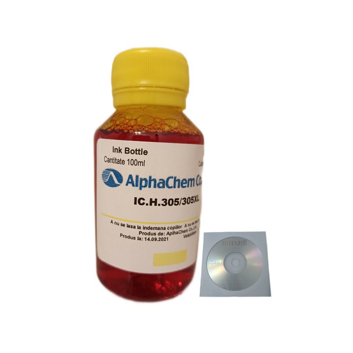 Flacon Cerneala AlphaChem Compatibil HP 305XL, 1x100ml, 3YM63AE Galben, 1xCDR Maxell cu plic